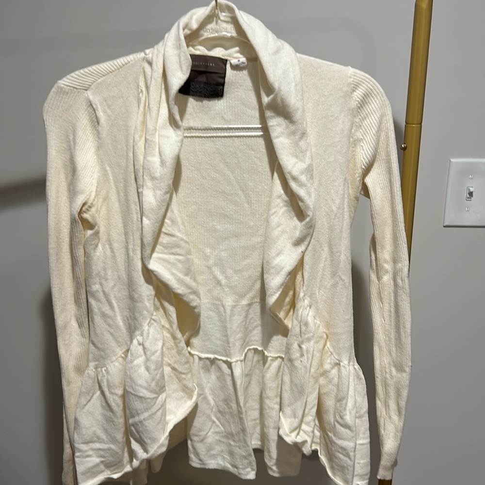 Anthropologie ruffle cream sweater